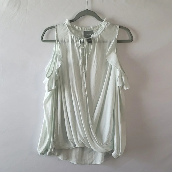 Anthropologie Maeve Mint Green Ruffle Liesel Open Shoulder Blouse S - Picture 1 of 12